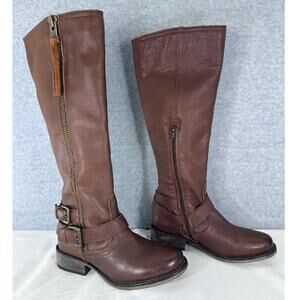 Steve Madden Women's sz 6.5 Ronndo Brown Leather Buckled Knee High Moto Boot